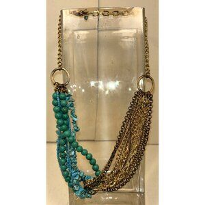 Multi-Strand Turquoise Colored & Dark Bronze Chain Necklace